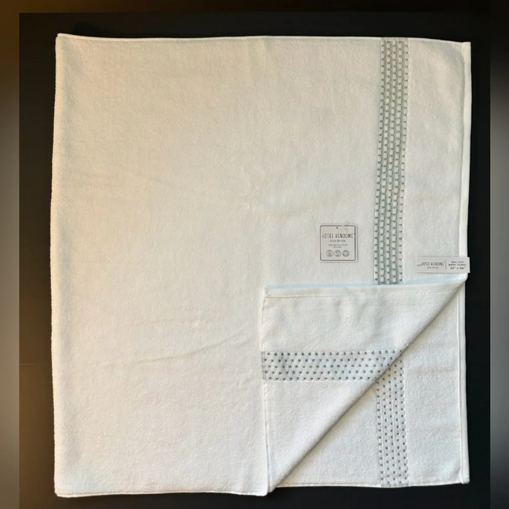 6pc HOTEL VENDOME Quick Dry Spa 100% Zero Twist Cotton Bath Towel Set -Wht/Green